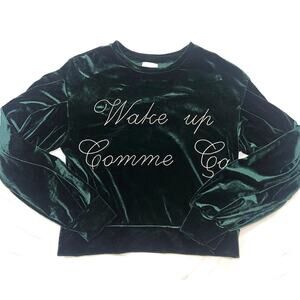 Misa Los Angeles “Comme Ca” Sweatshirt Size XS Green Velour Velvet Embroidered